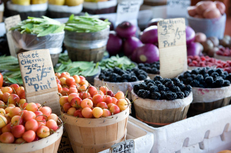 Baskets of fruits and veggies