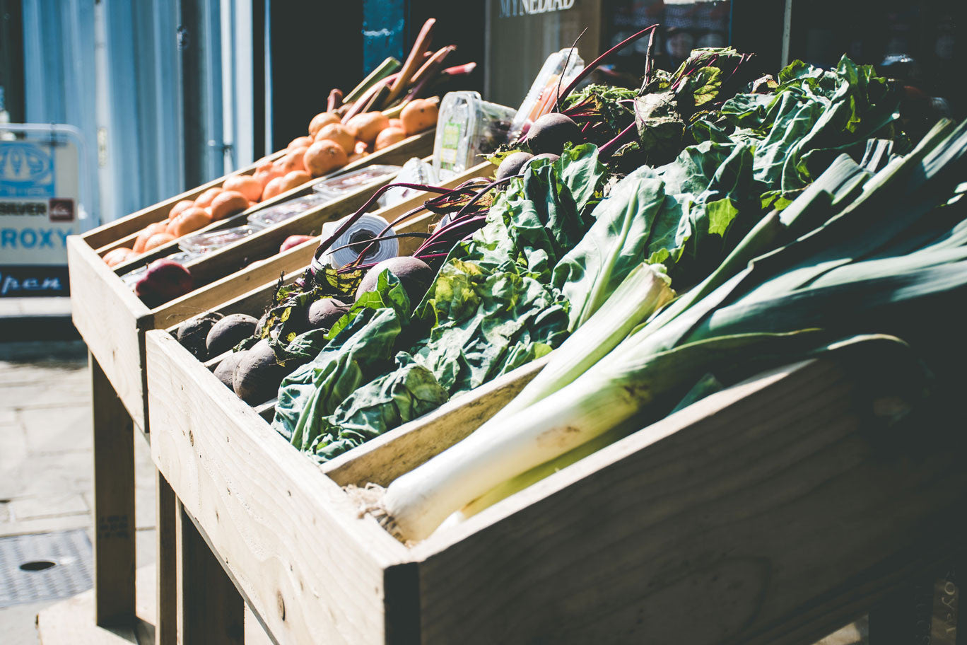 Vegetables on display at a market