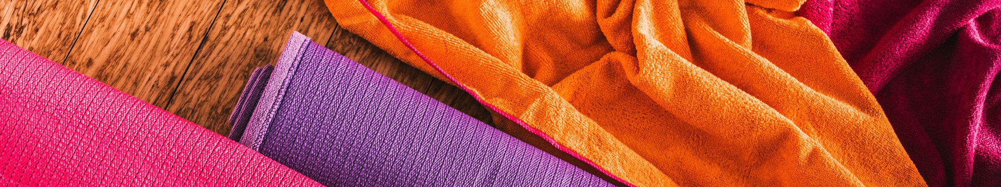 Yoga towels in a variety of colors and sizes