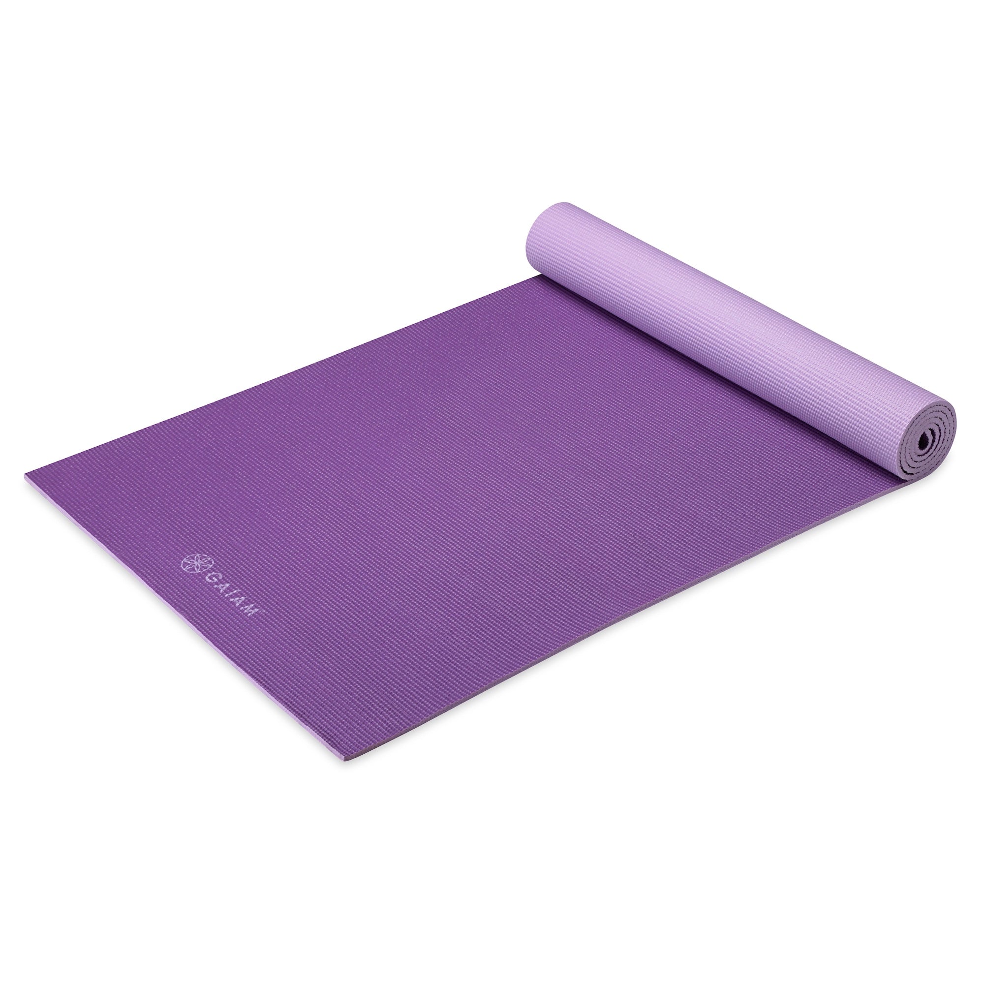 Premium 2-Color Yoga Mats (6mm) Plum Jam top rolled angle