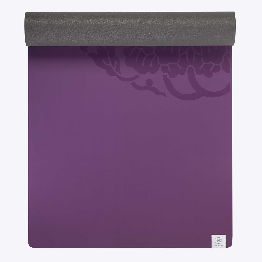Performance Dry-Grip Yoga Mat (5mm) purple front top rolled