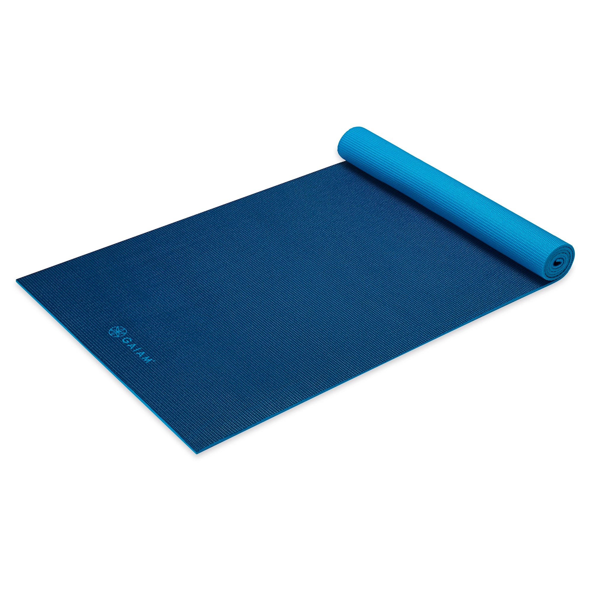 Premium 2-Color Yoga Mats (6mm) Midnight Blues top rolled angle