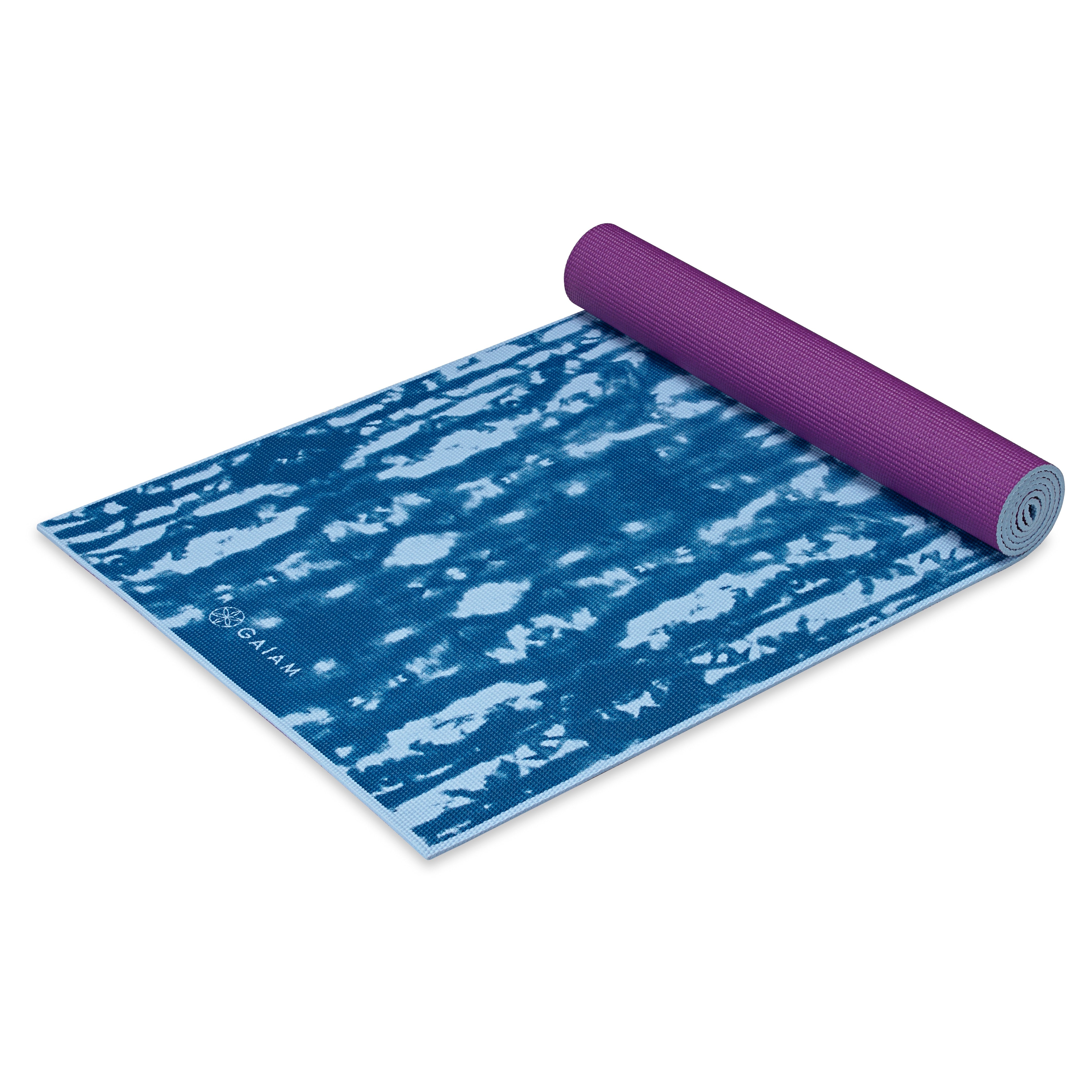 Reversible Purple Lotus Yoga Mat (6mm) tie-dye side top rolled angle