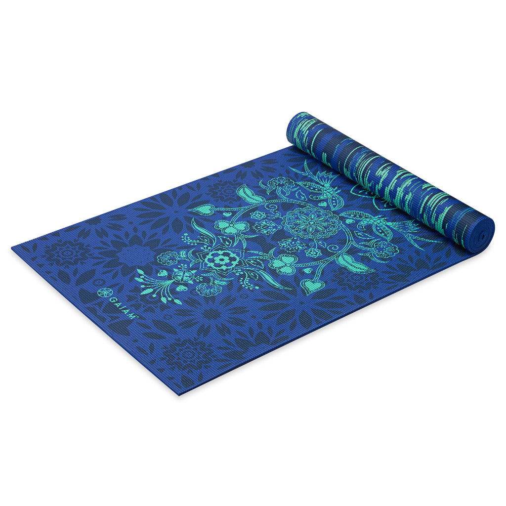 Premium Reversible Divine Impressions Yoga Mat (6mm) angle top rolled