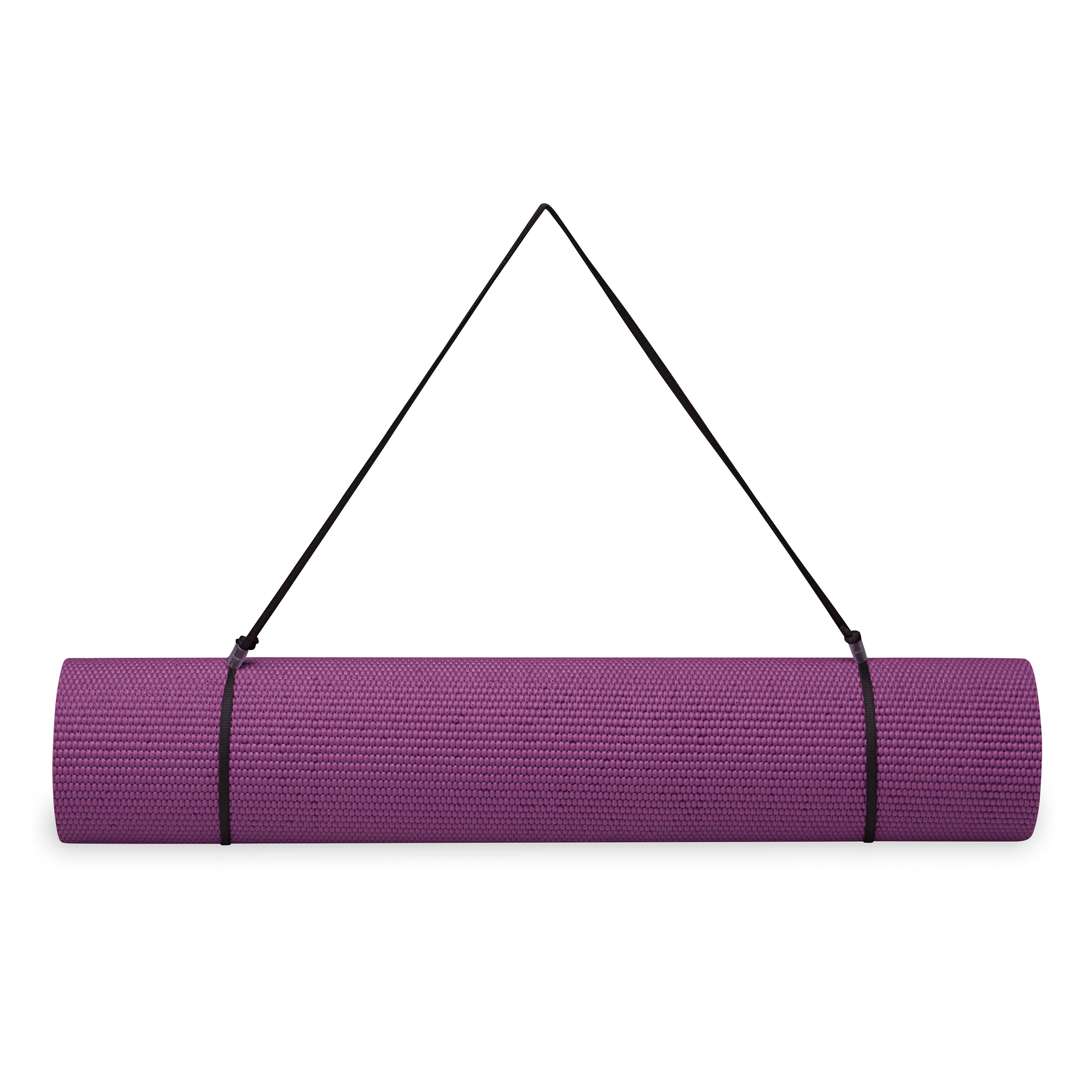 Gaiam Essentials Yoga Mat Purple rolled with sling