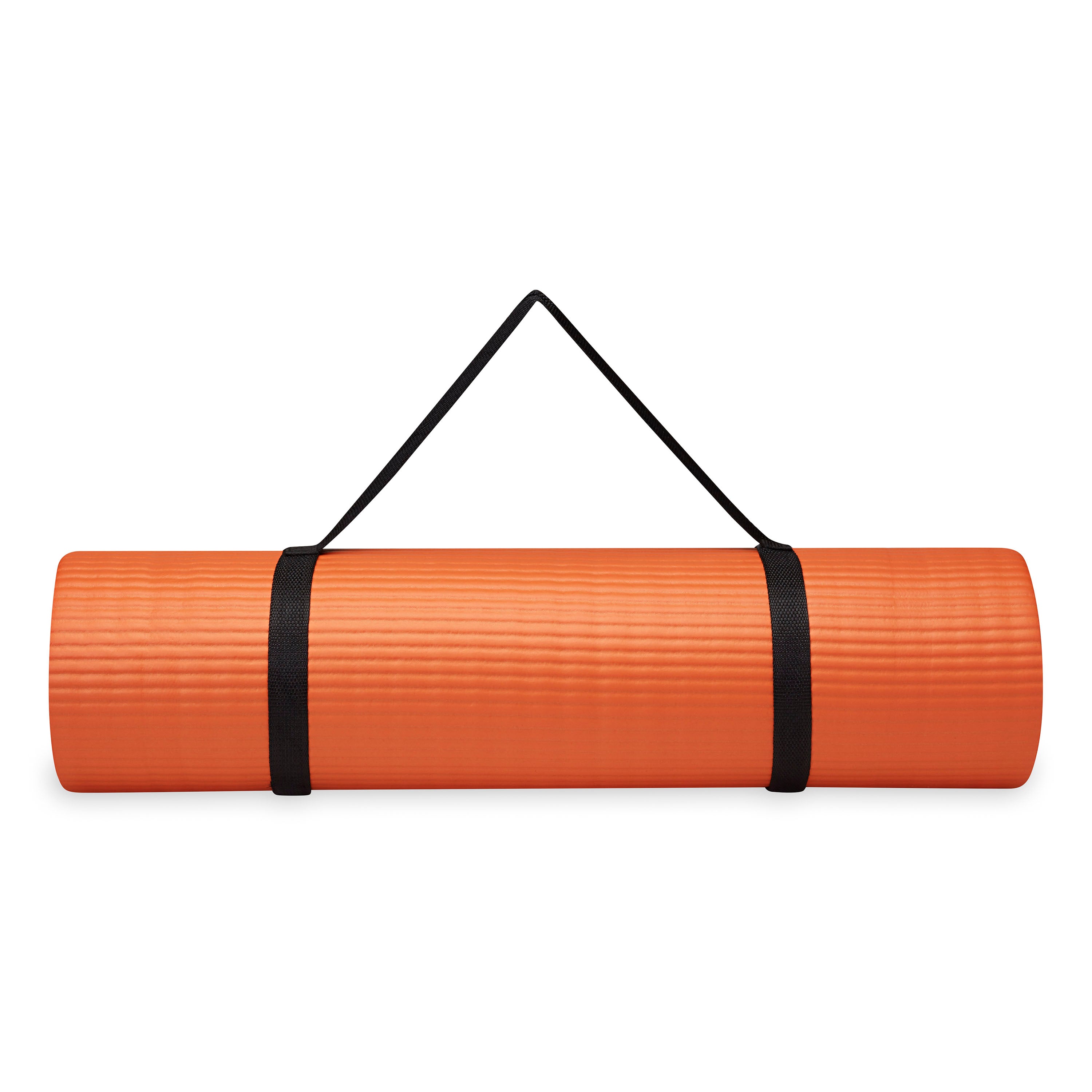 Gaiam Essentials Fitness Mat & Sling (10mm) Orange rolled with sling