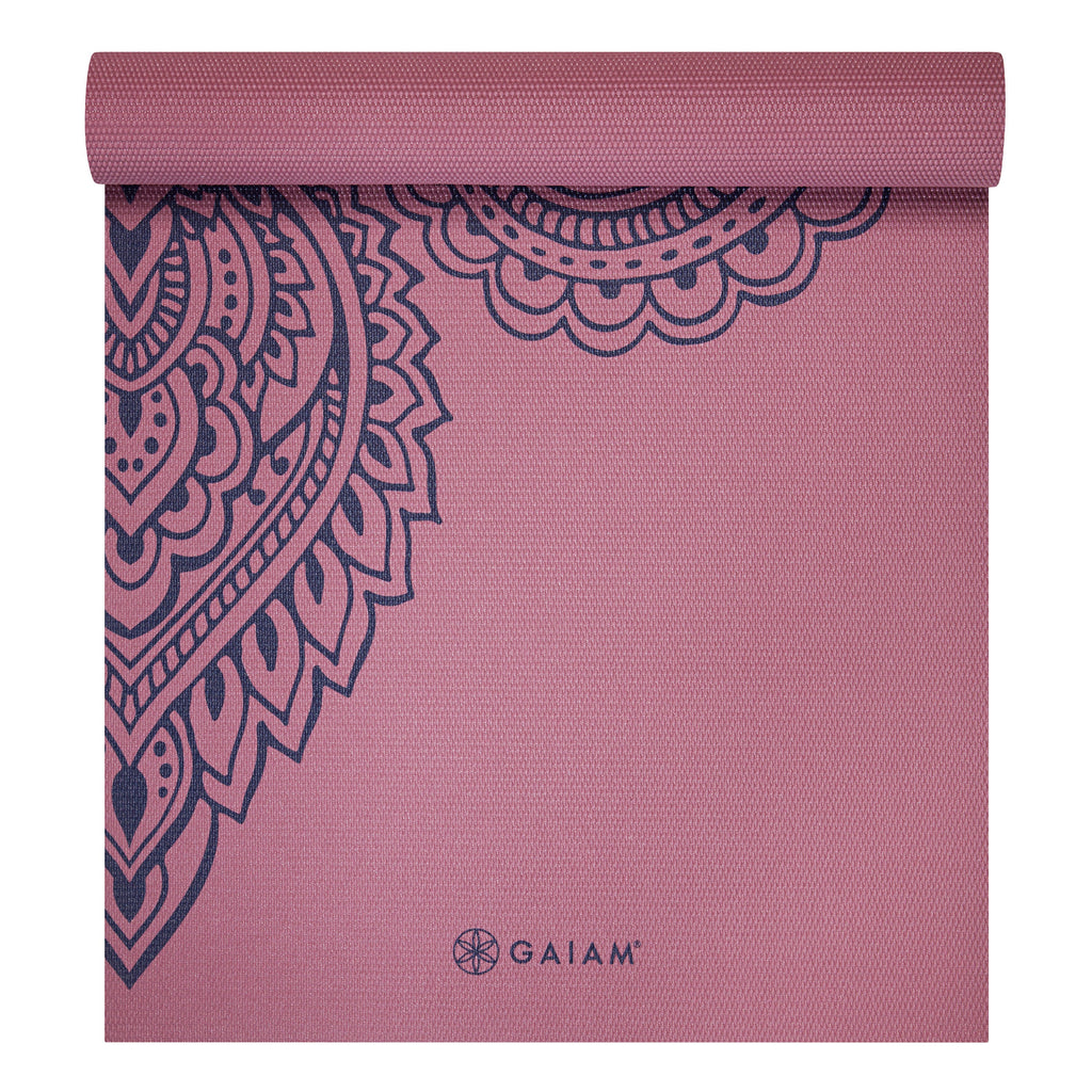 Gaiam Paisley Tropical Yoga Mat (5mm) top rolled