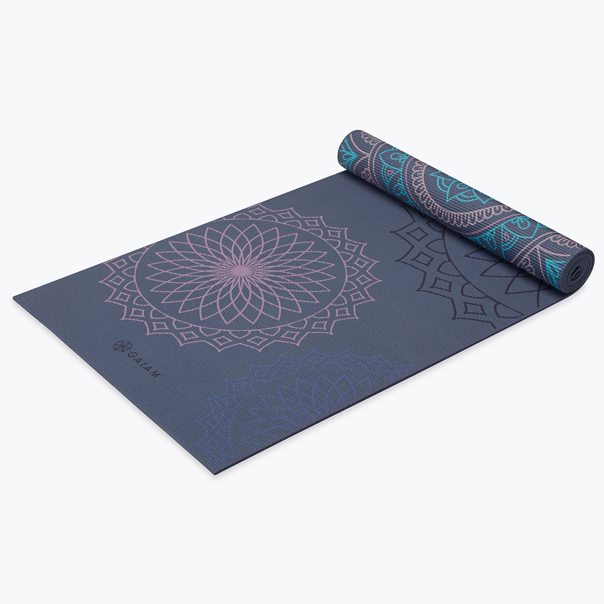purple illusion mat rolled up at an angle