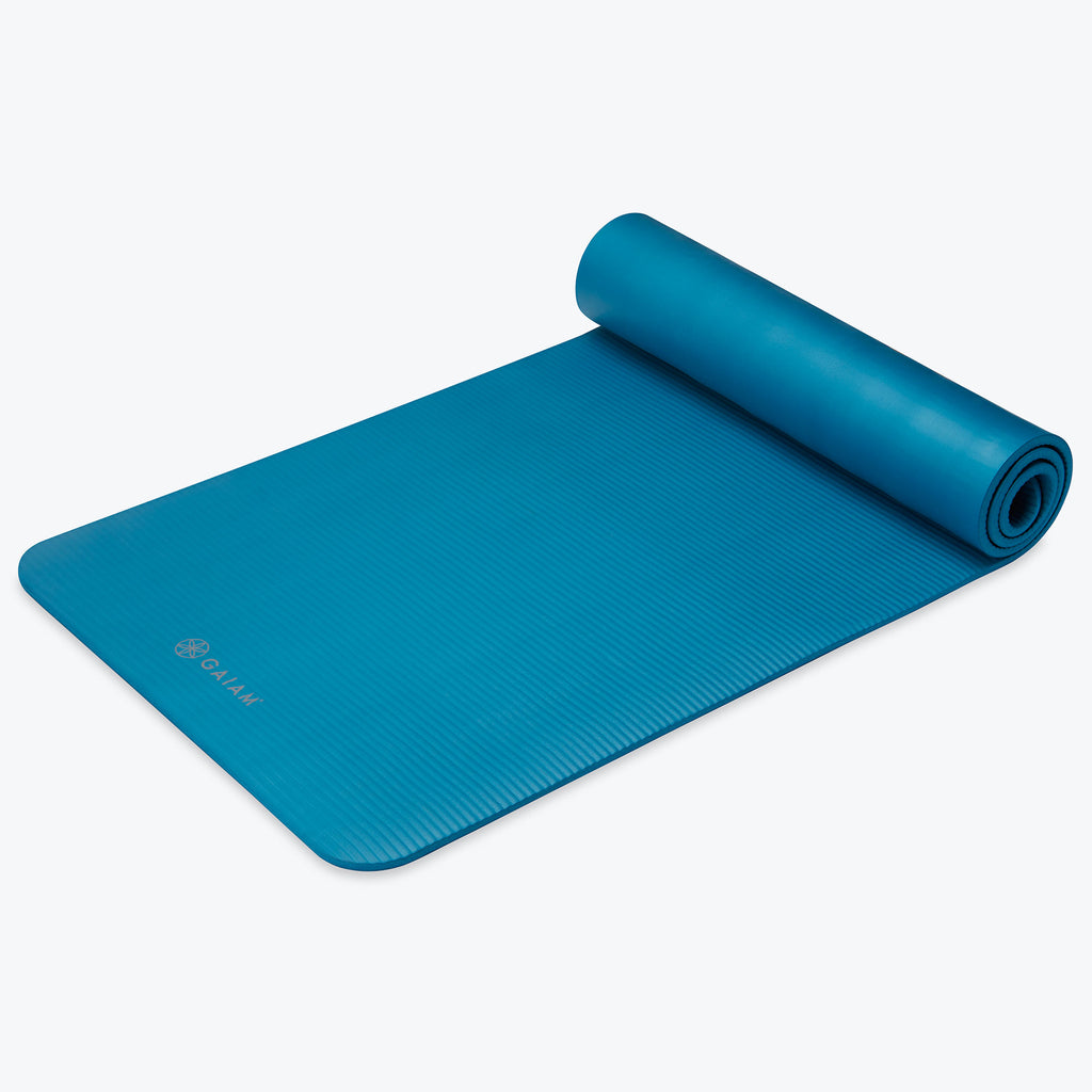 fitness mat blue rolled up