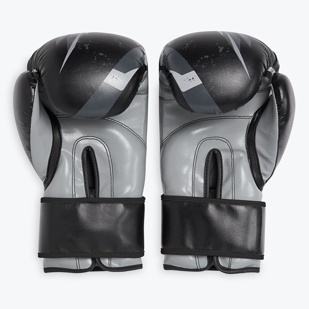 grey and black boxing gloves front view