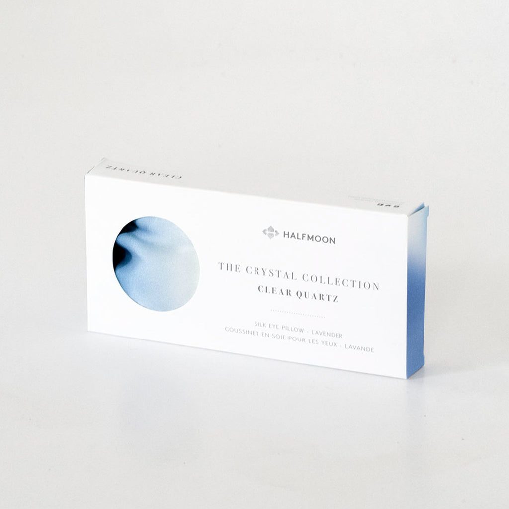 Halfmoon Crystal Collection Silk Eye Pillow clear quartz box