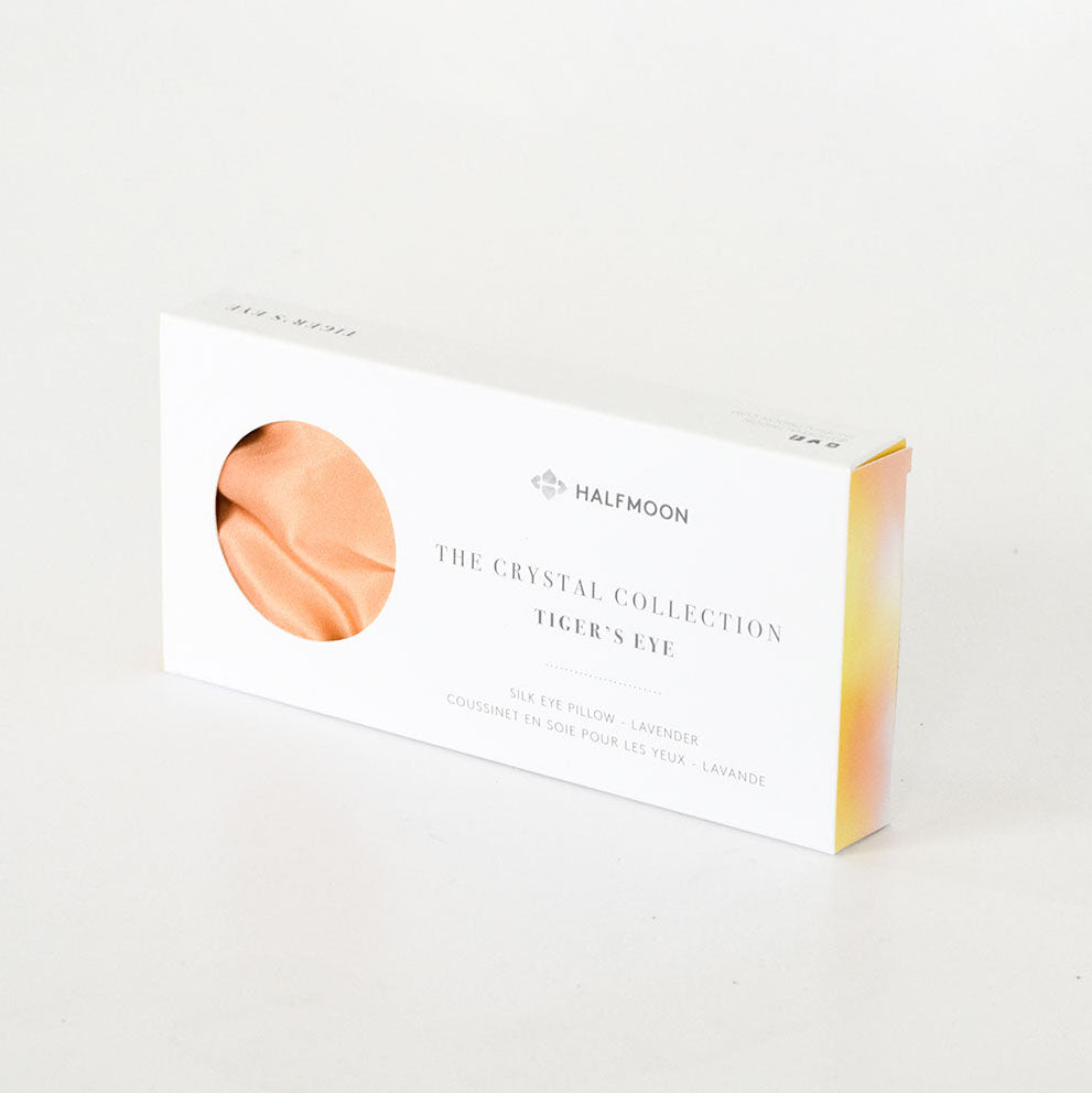 Halfmoon Crystal Collection Silk Eye Pillow Tiger Eye in package
