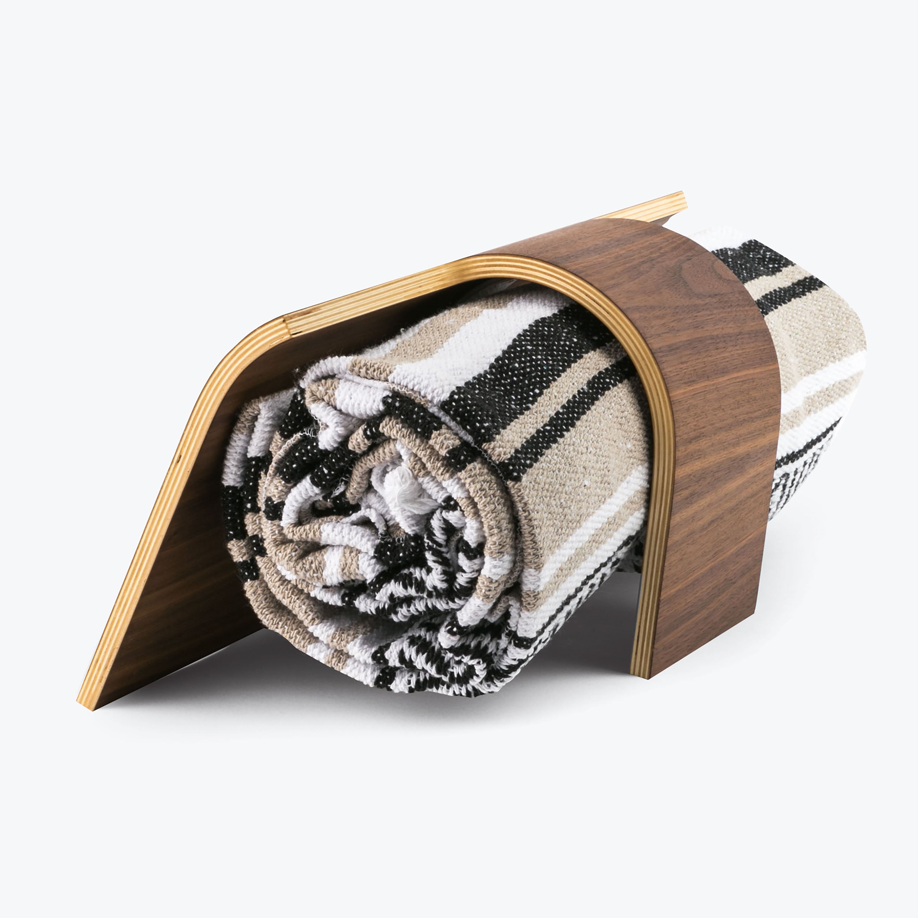 Meditation Hardware Woven Blanket Rolled up Beneath Meditation Bench
