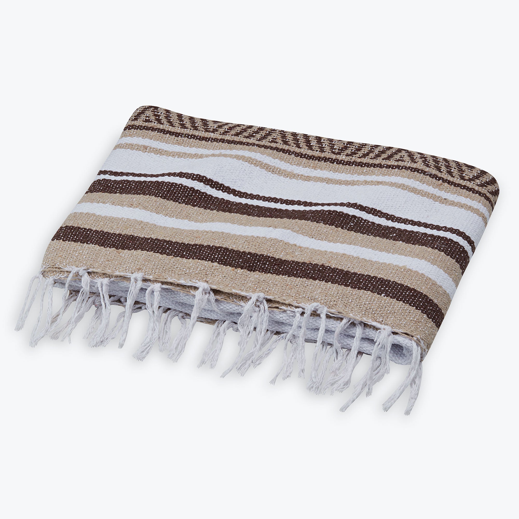 Traditional Mexican Woven Blanket Tan Black Folded