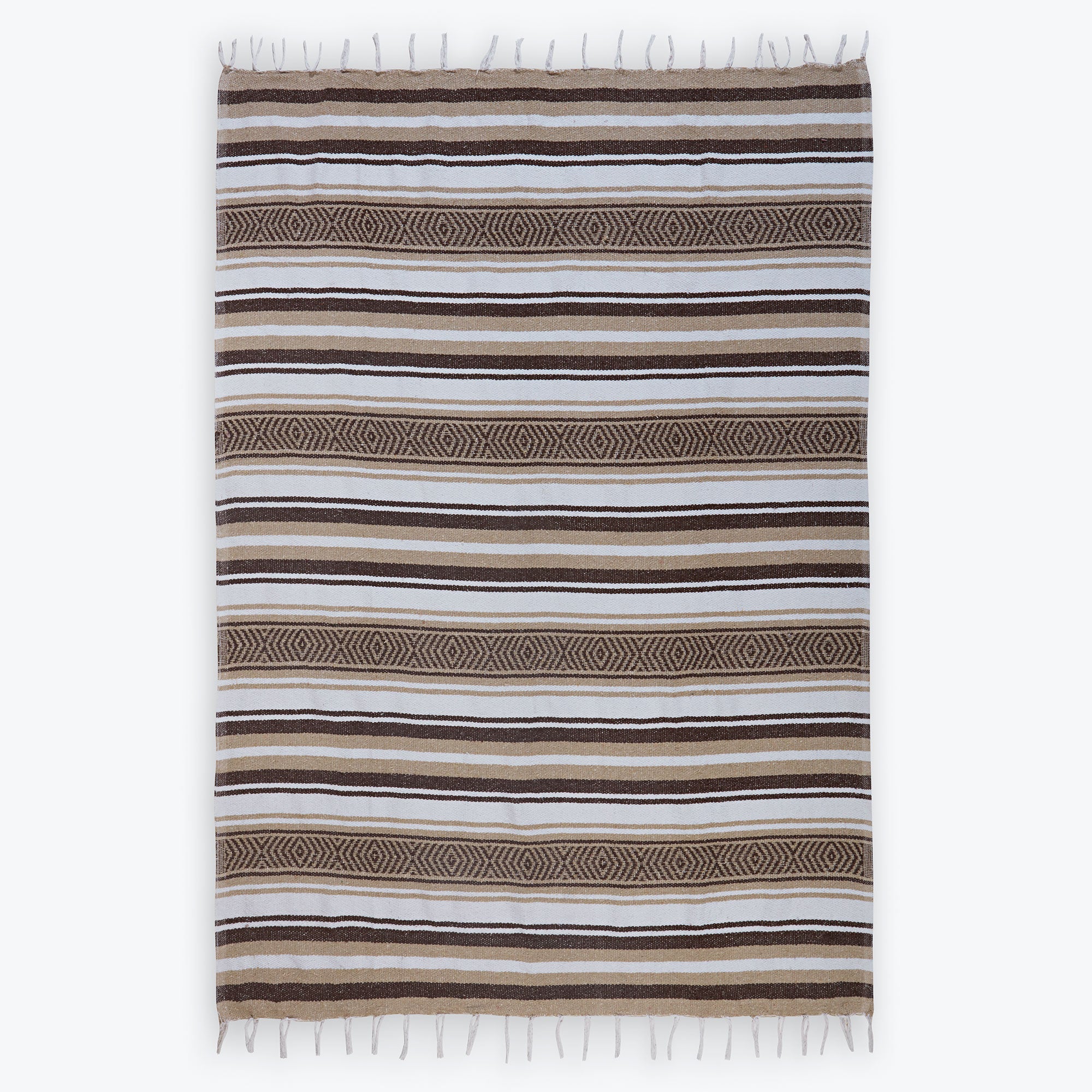 Traditional Mexican Woven Blanket Tan Black flat