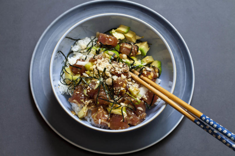 healthy bowl of food with chopsticks