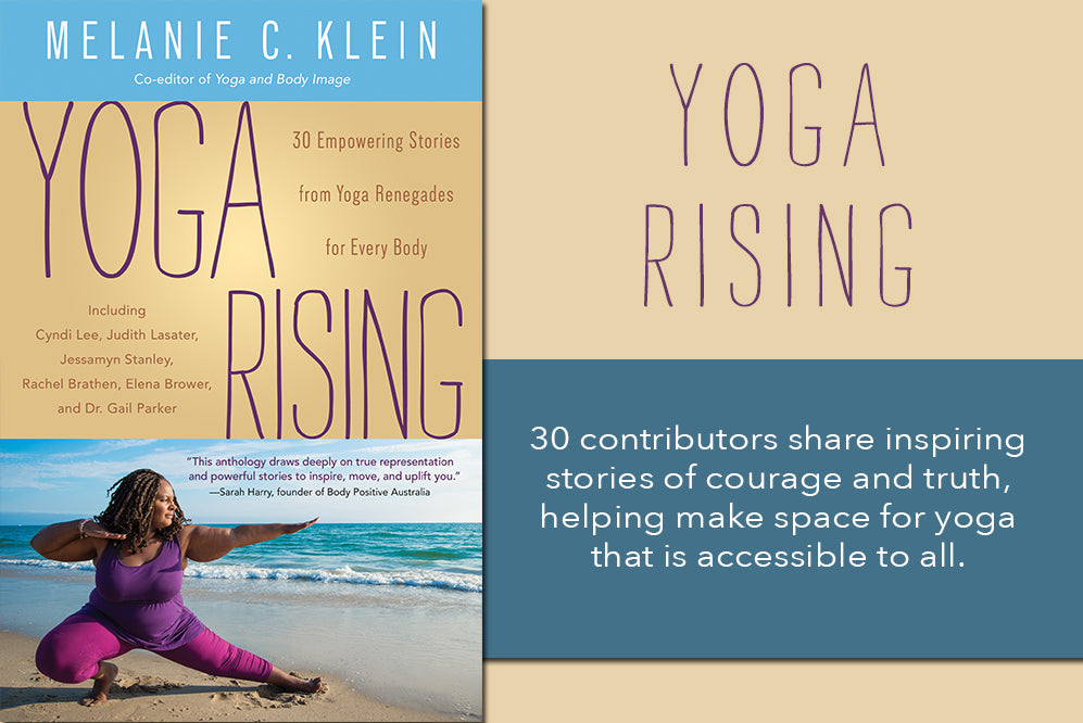 Woman with dark hair doing yoga on the beach cover of Yoga Rising book