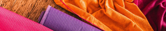Yoga towels in a variety of colors and sizes