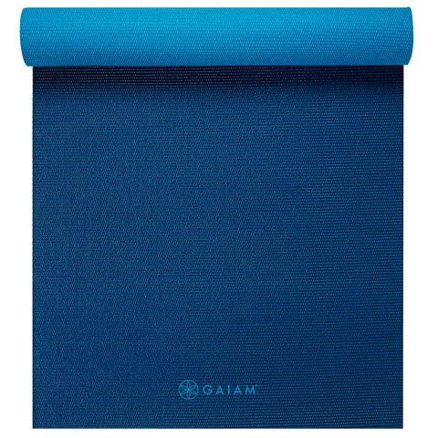 Premium 2-Color Yoga Mats (6mm) Midnight Blues top rolled