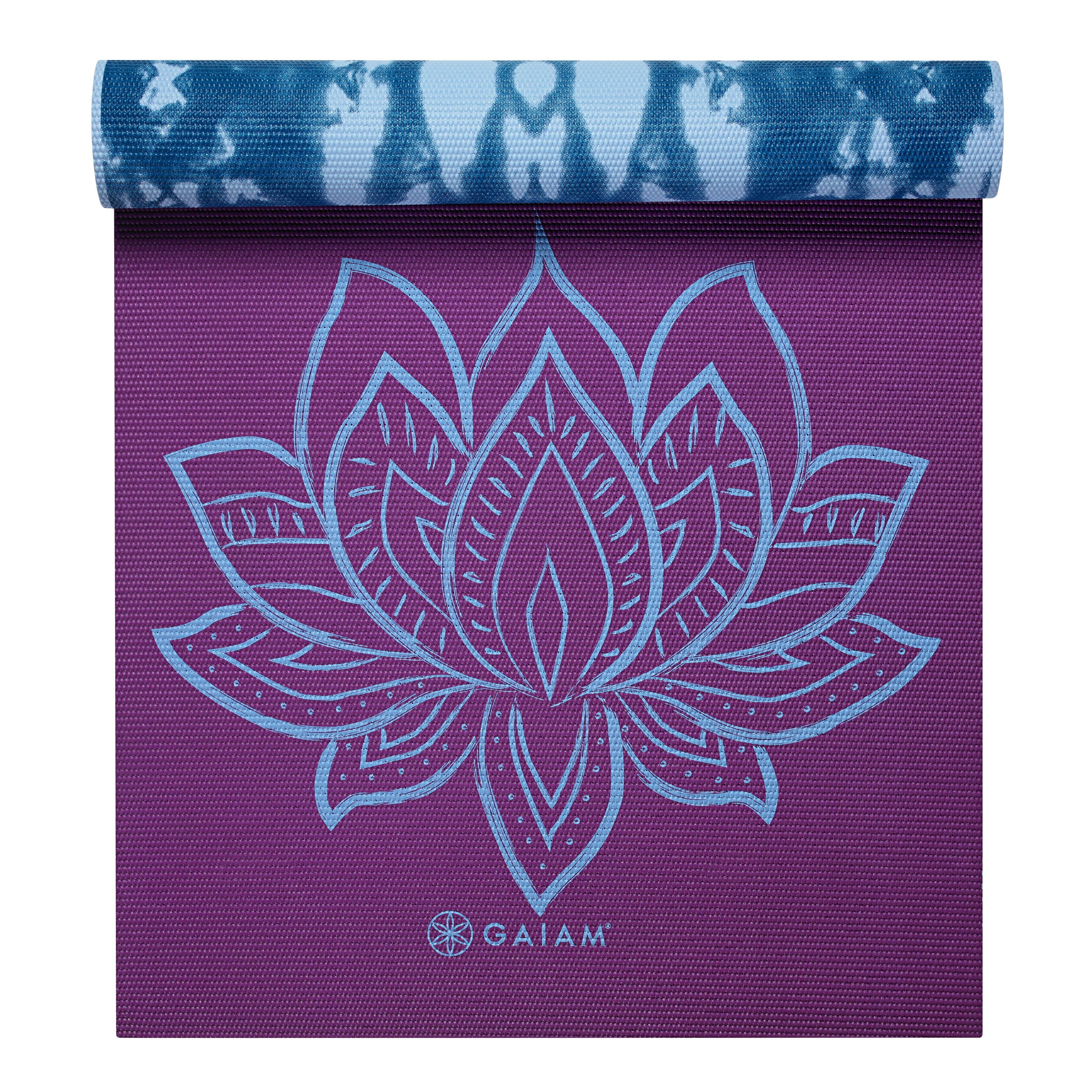 Reversible Purple Lotus Yoga Mat (6mm) top rolled