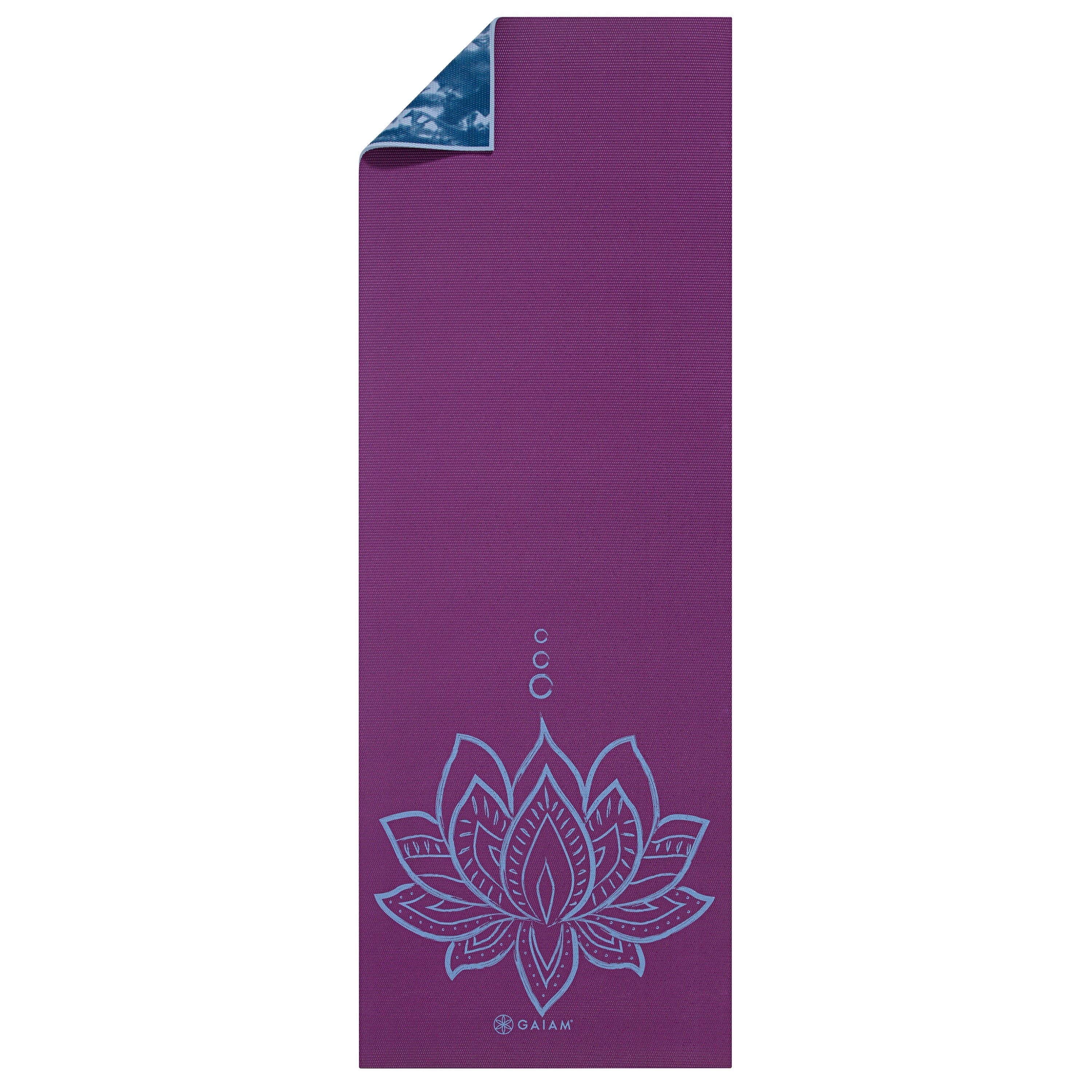 Reversible Purple Lotus Yoga Mat (6mm) flat