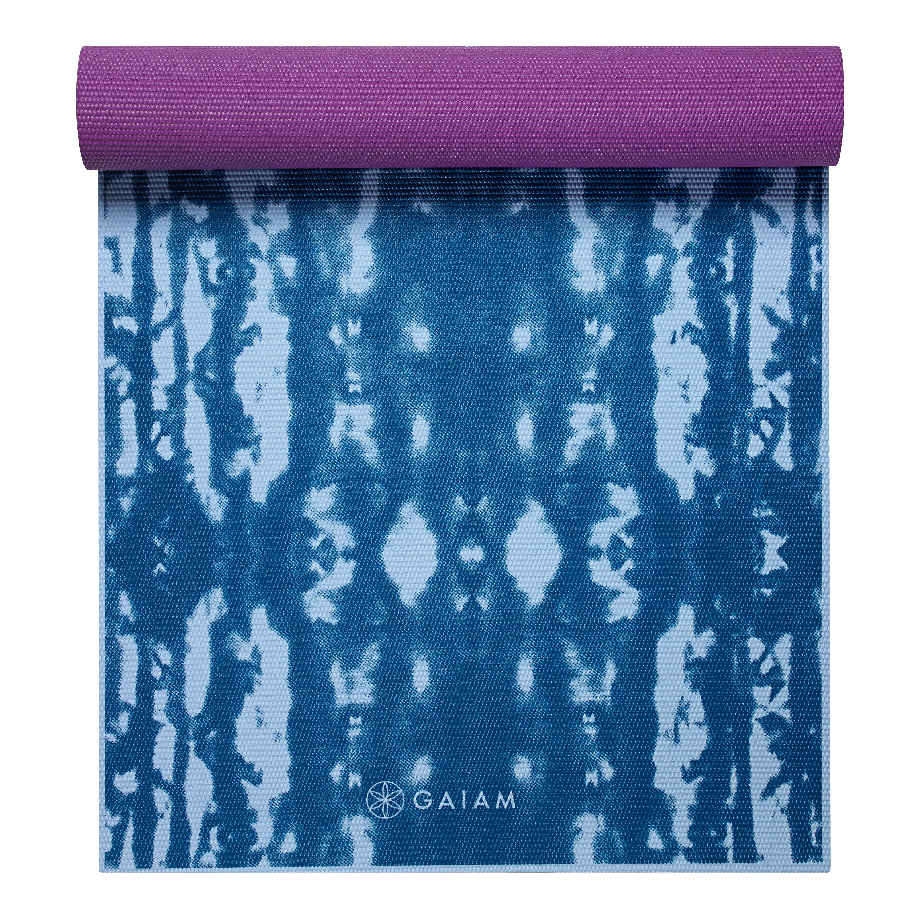 Reversible Purple Lotus Yoga Mat (6mm) tie-dye side top rolled
