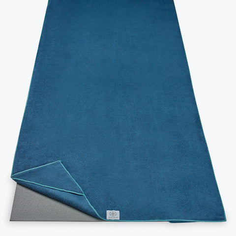 Blue Stay-Put Yoga Towel on mat