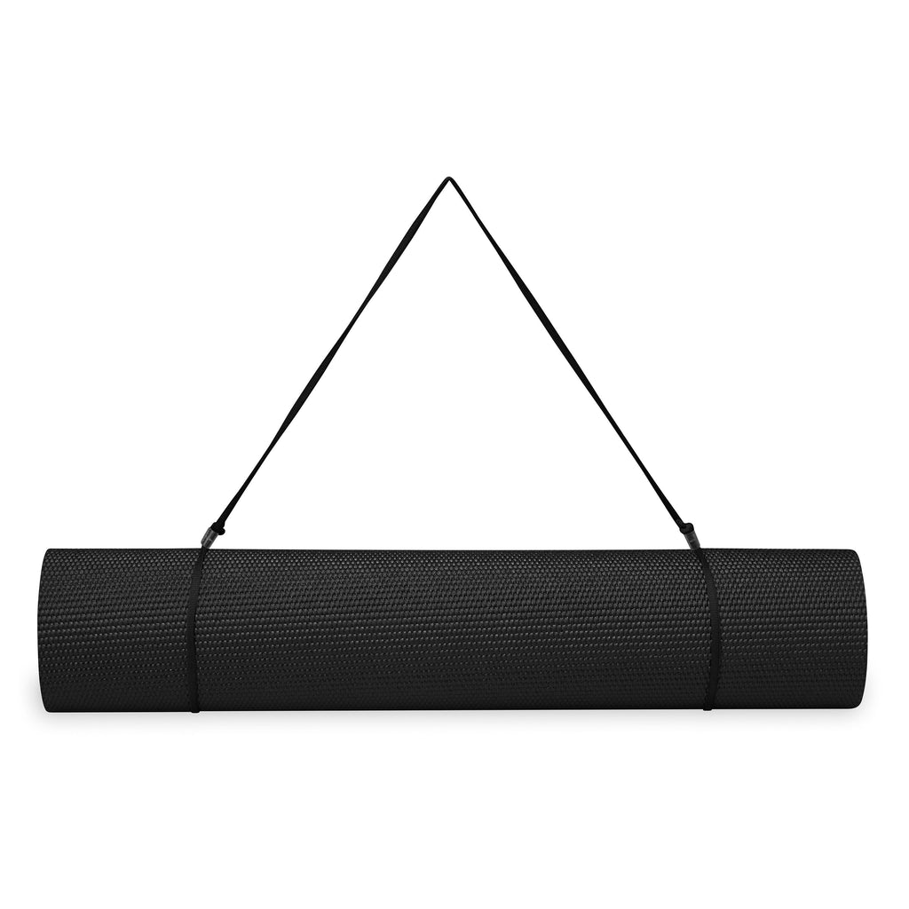 Gaiam Essentials Yoga Mat Black rolled with sling