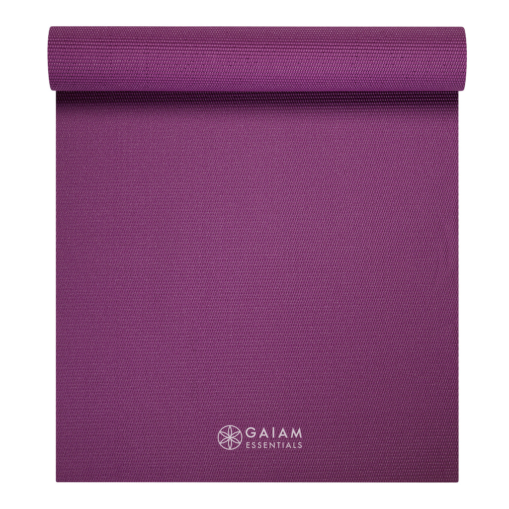 Gaiam Essentials Yoga Mat Purple top rolled