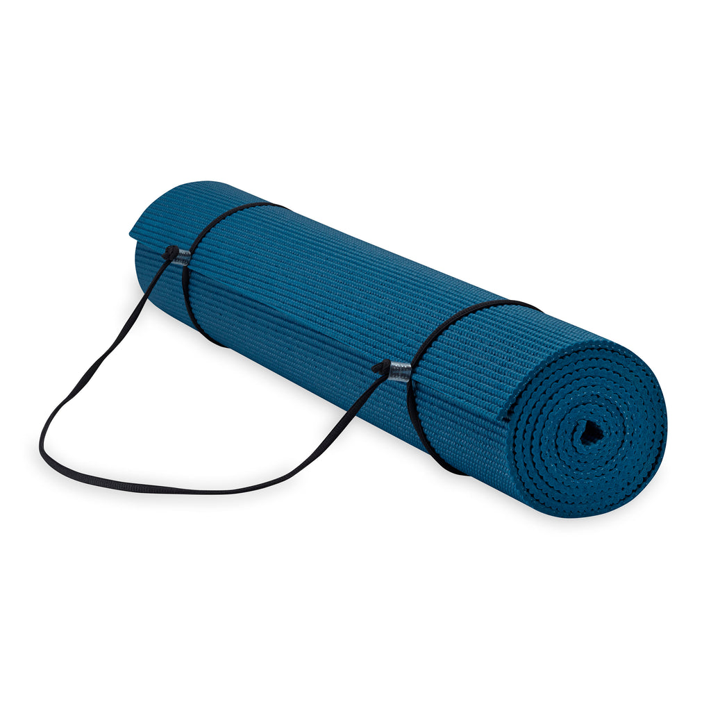 Gaiam Essentials Yoga Mat Navy rolled with sling