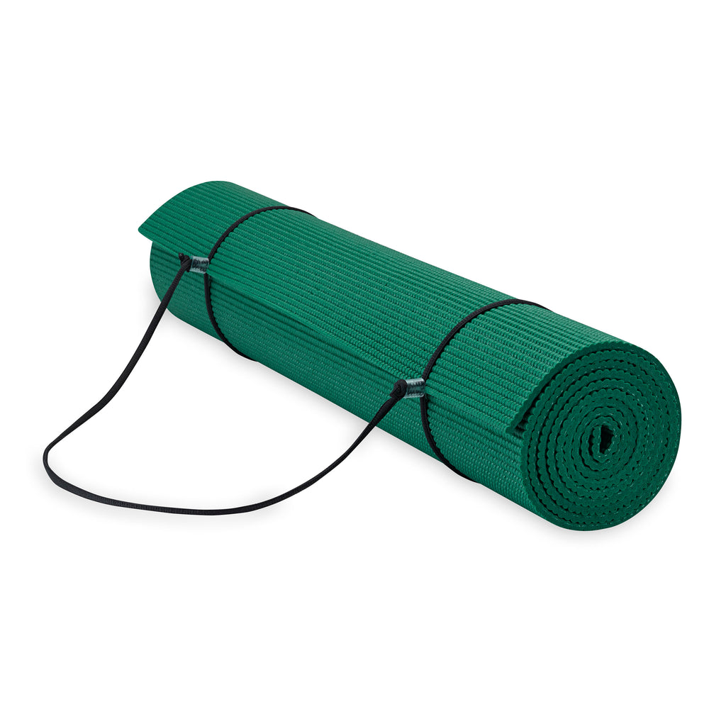 Gaiam Essentials Yoga Mat Green rolled with sling