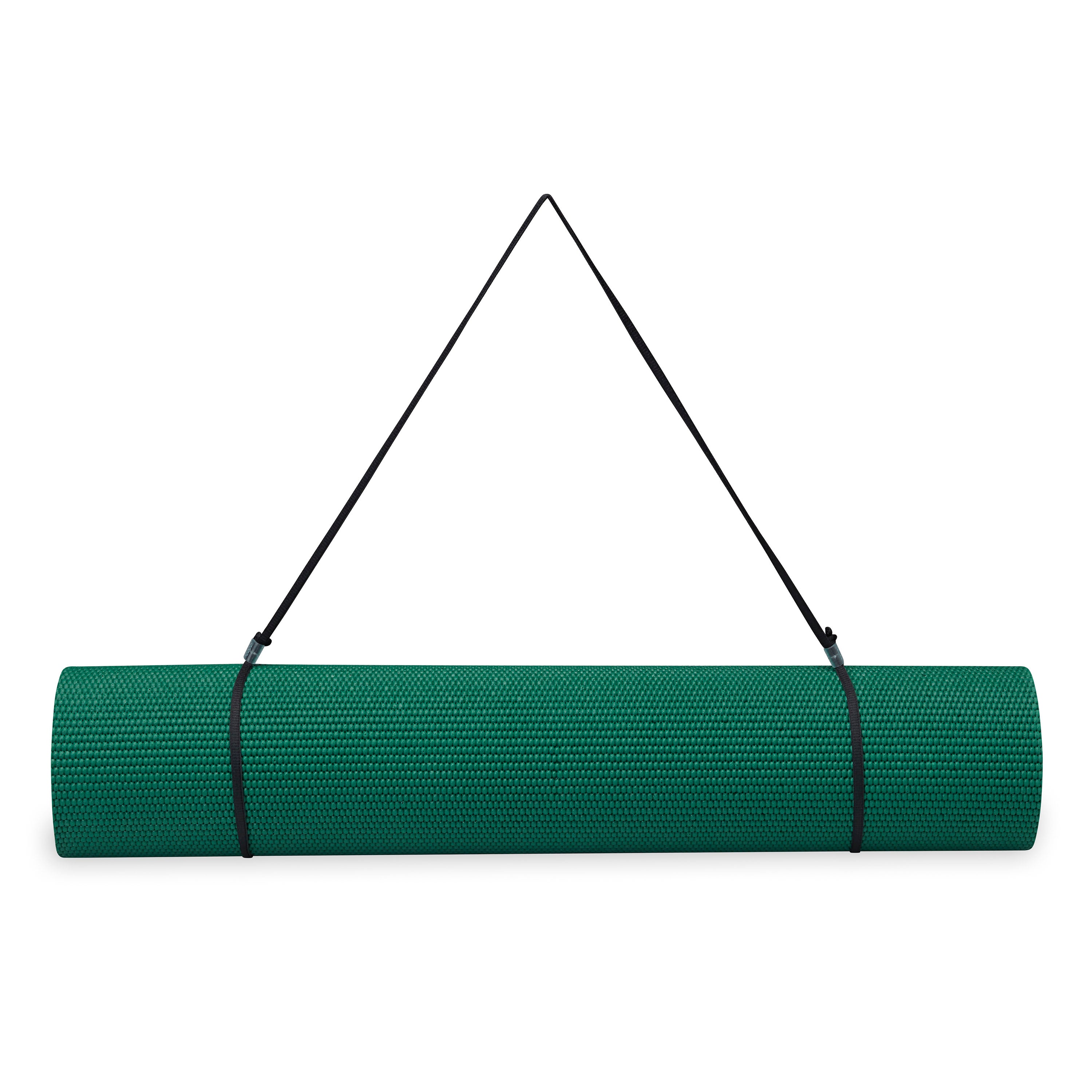 Gaiam Essentials Yoga Mat Green rolled with sling