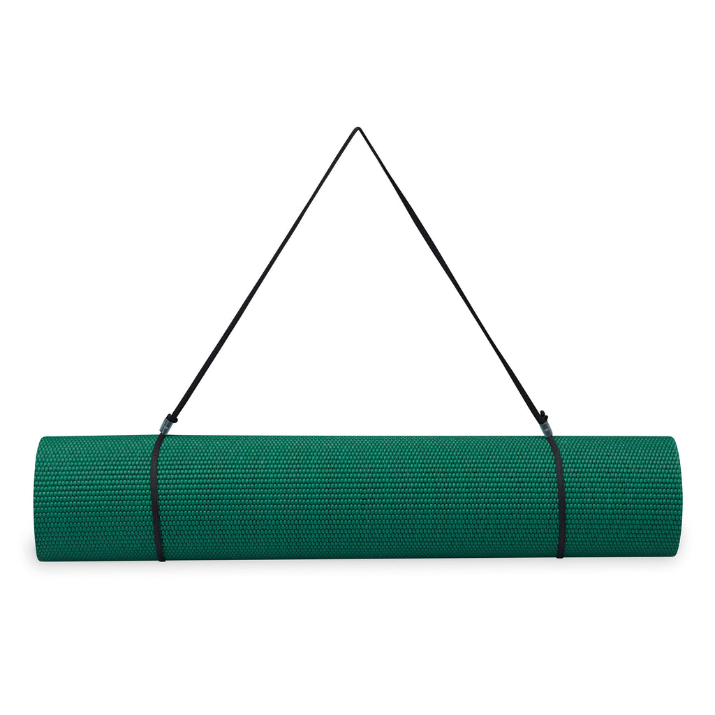 Gaiam Essentials Yoga Mat Green rolled with sling