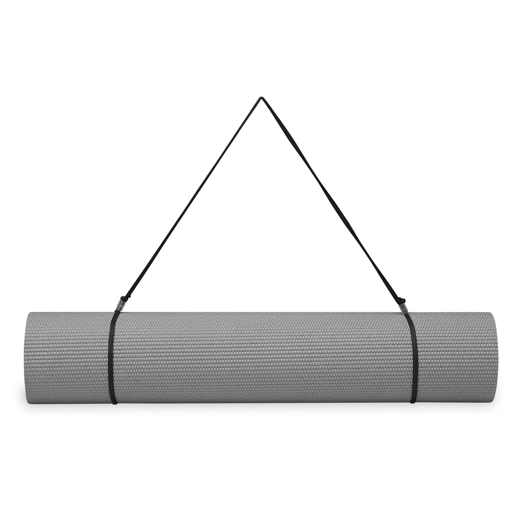 Gaiam Essentials Yoga Mat Grey rolled with sling