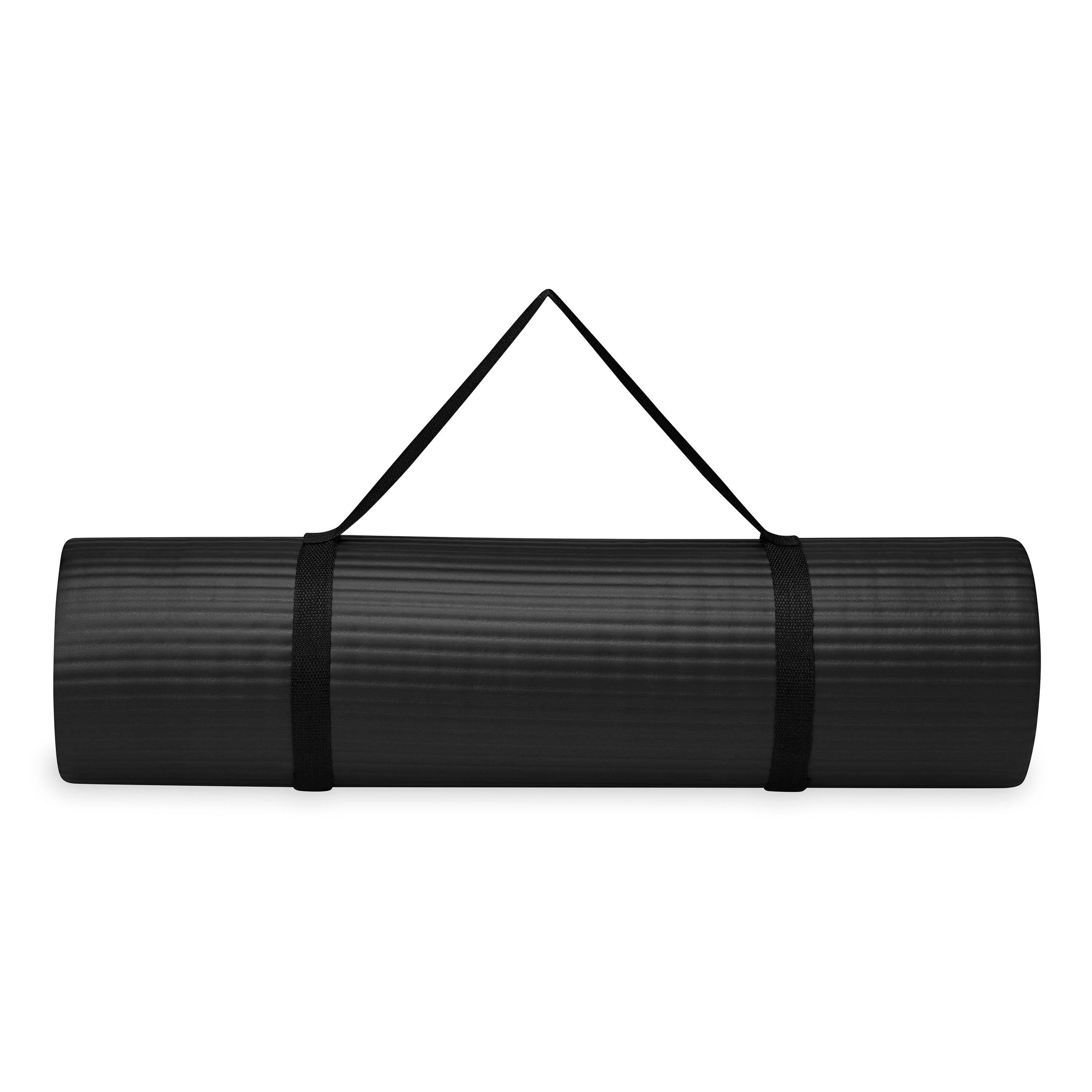 Gaiam Essentials Fitness Mat & Sling (10mm) Black rolled with sling