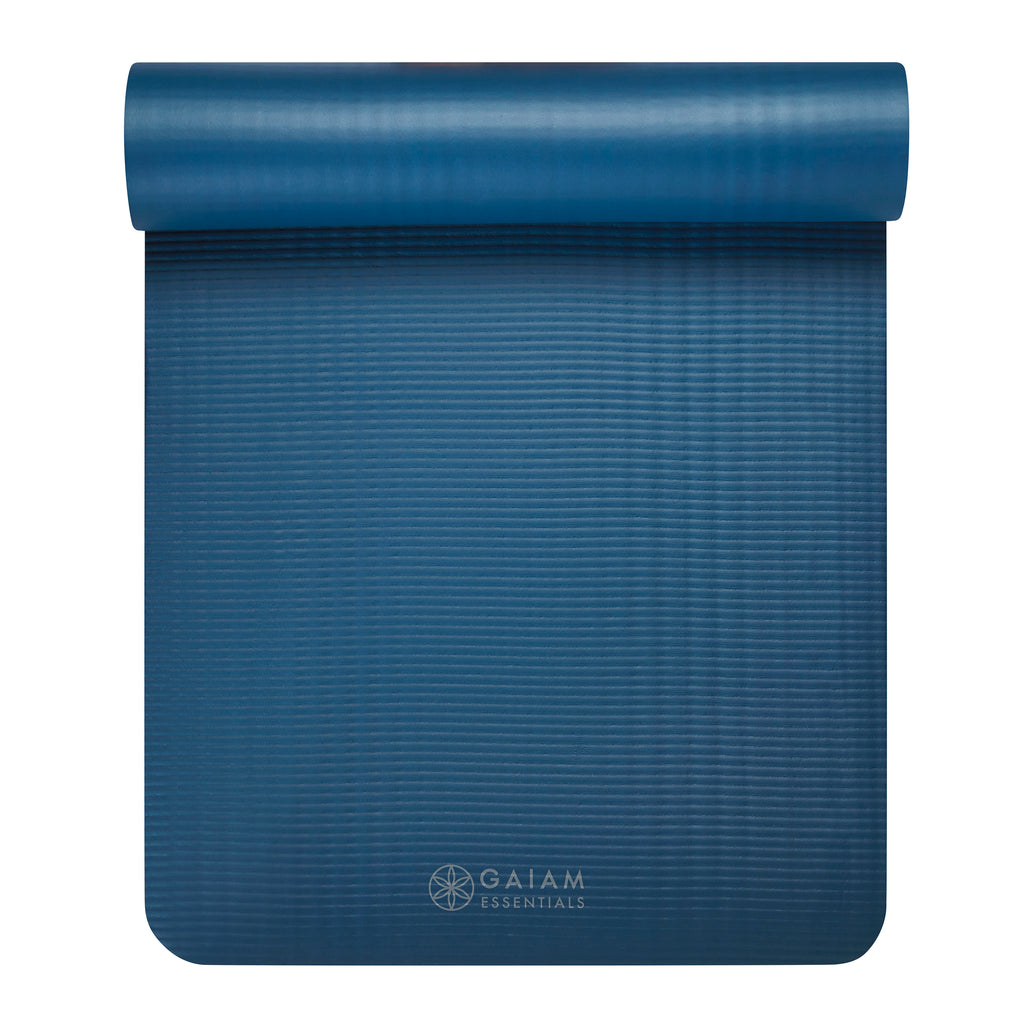 Gaiam Essentials Fitness Mat & Sling (10mm) Navy top rolled