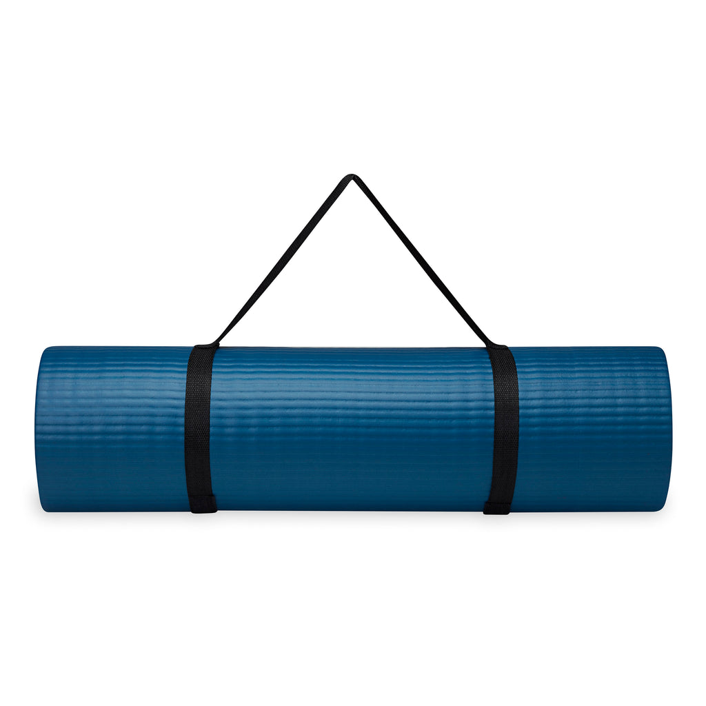 Gaiam Essentials Fitness Mat & Sling (10mm) Navy rolled with sling