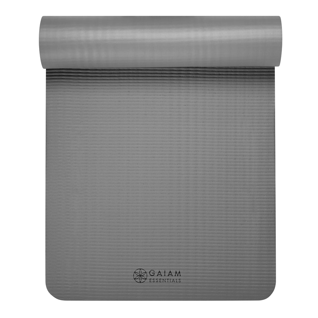 Gaiam Essentials Fitness Mat & Sling (10mm) Grey top rolled