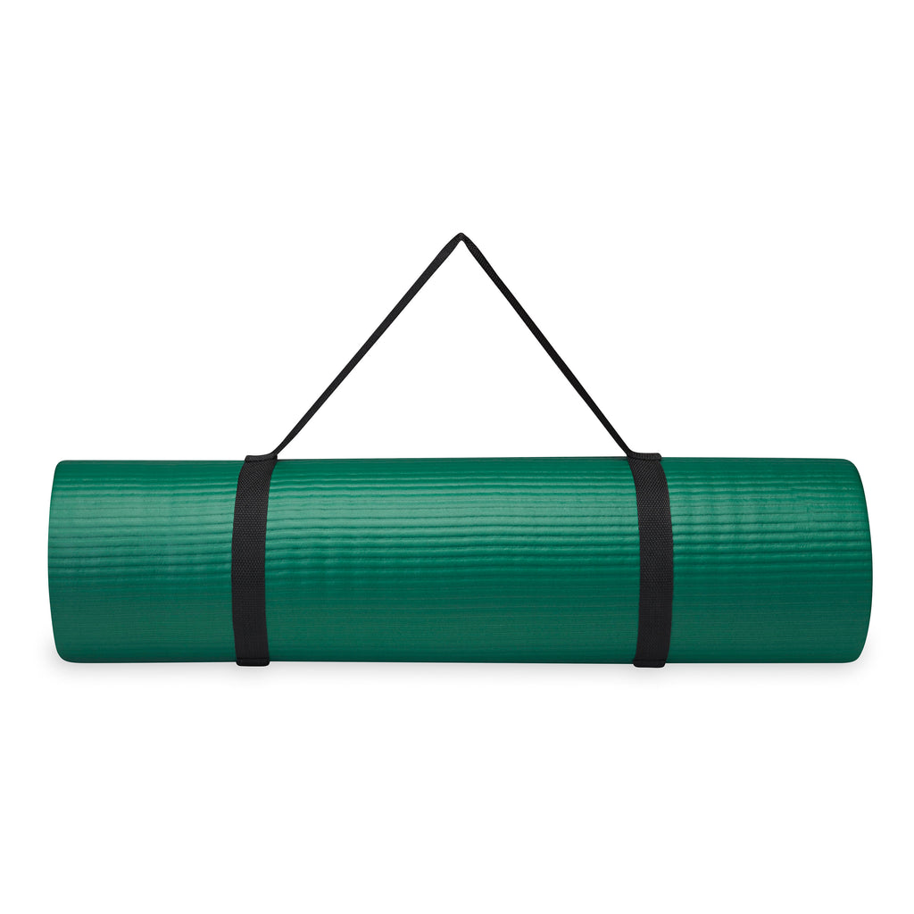 Gaiam Essentials Fitness Mat & Sling (10mm) Green rolled with sling