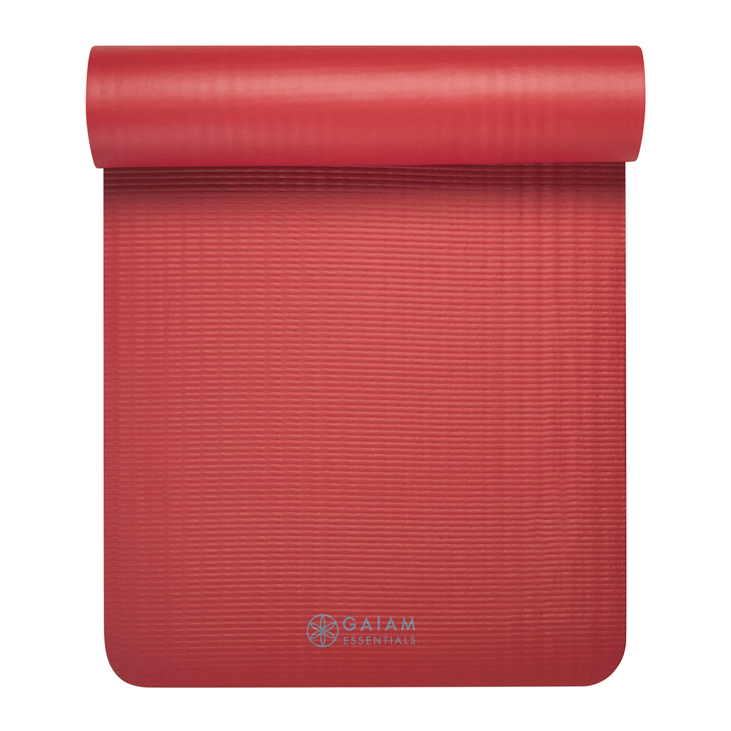 Gaiam Essentials Fitness Mat & Sling (10mm) Red top rolled
