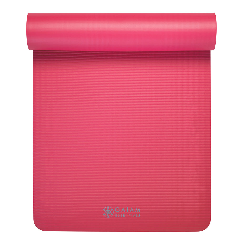 Gaiam Essentials Fitness Mat & Sling (10mm) Pink top rolled