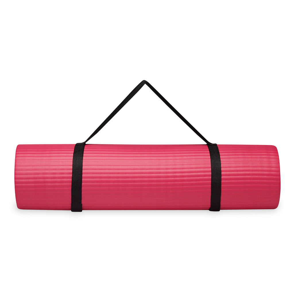 Gaiam Essentials Fitness Mat & Sling (10mm) Pink rolled with sling