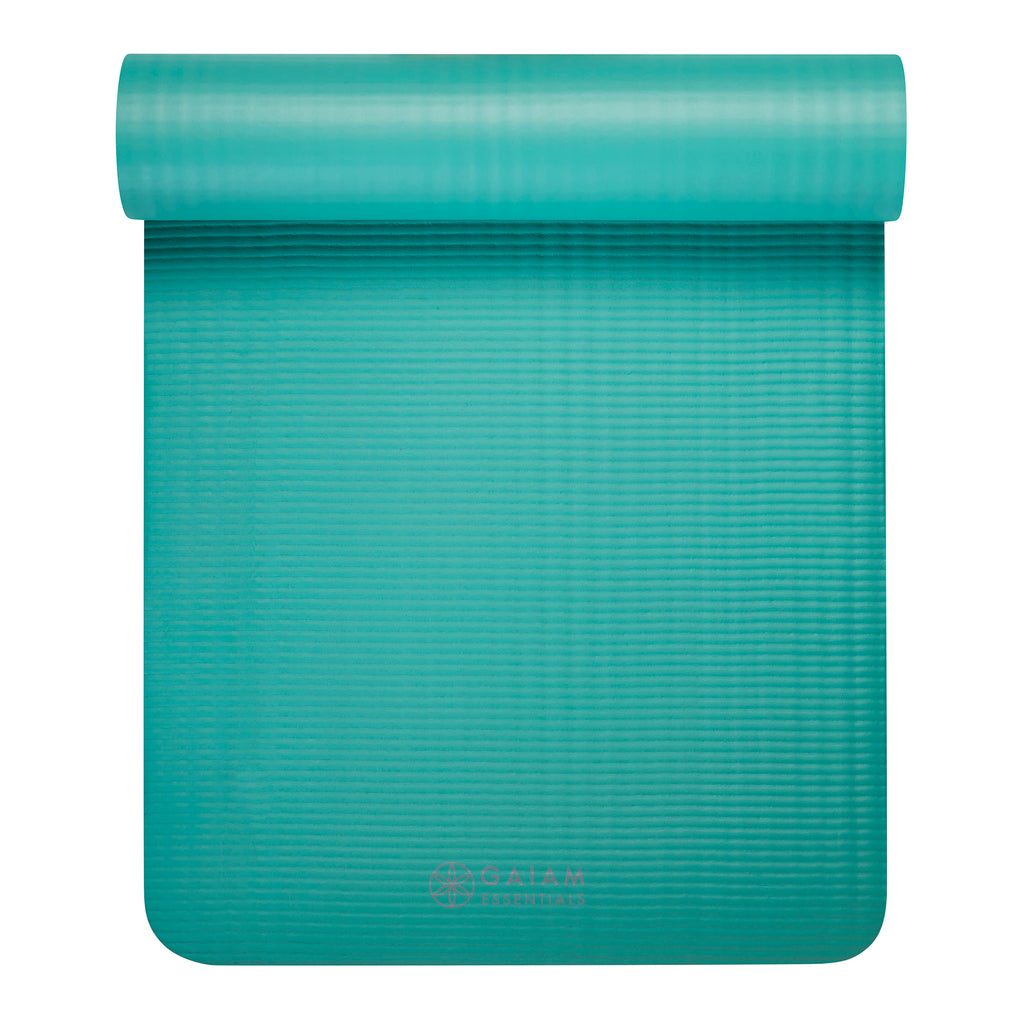 Gaiam Essentials Fitness Mat & Sling (10mm) Teal top rolled