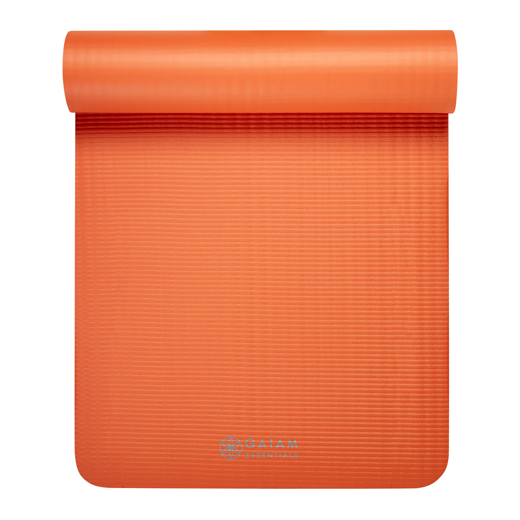 Gaiam Essentials Fitness Mat & Sling (10mm) Orange top rolled