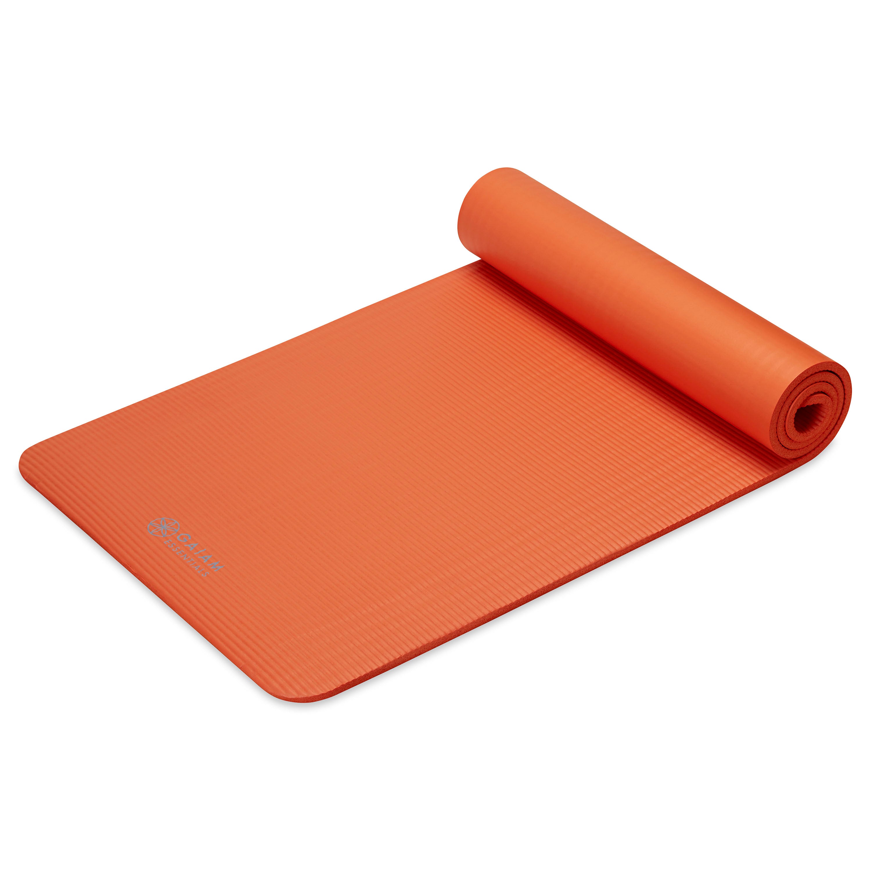 Gaiam Essentials Fitness Mat & Sling (10mm) Orange top rolled angle