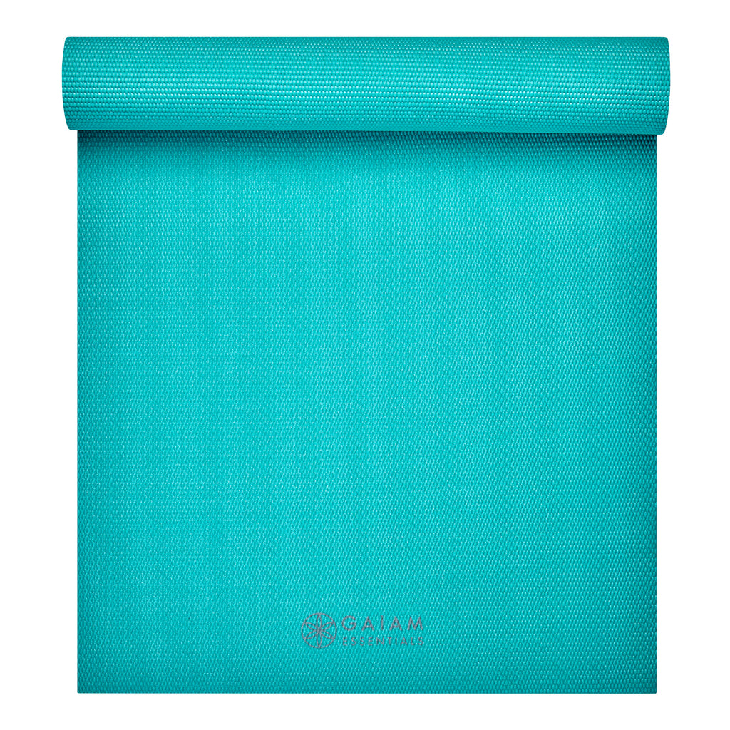 Gaiam Essentials Yoga Mat Teal top rolled
