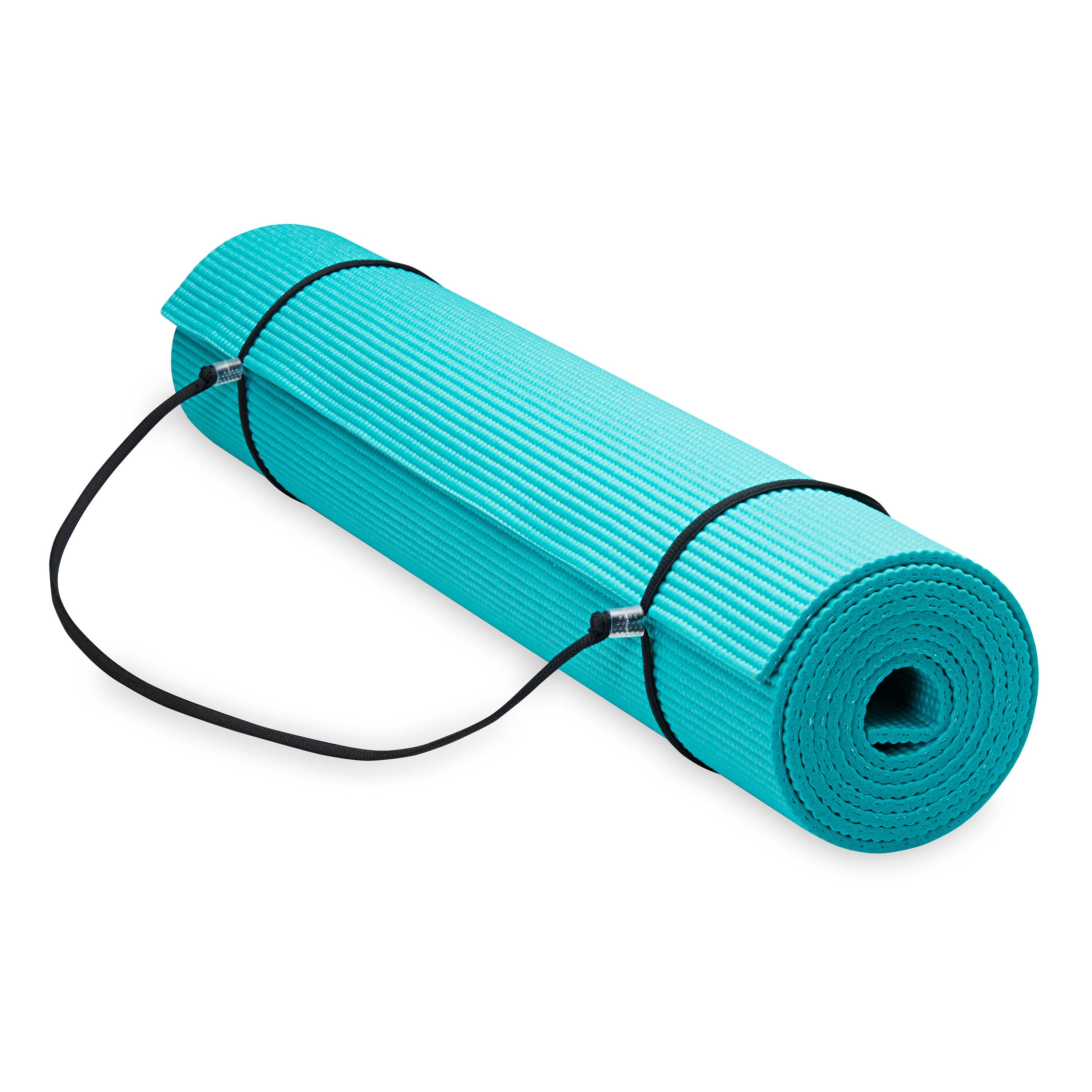 Gaiam Essentials Yoga Mat Teal rolled with sling