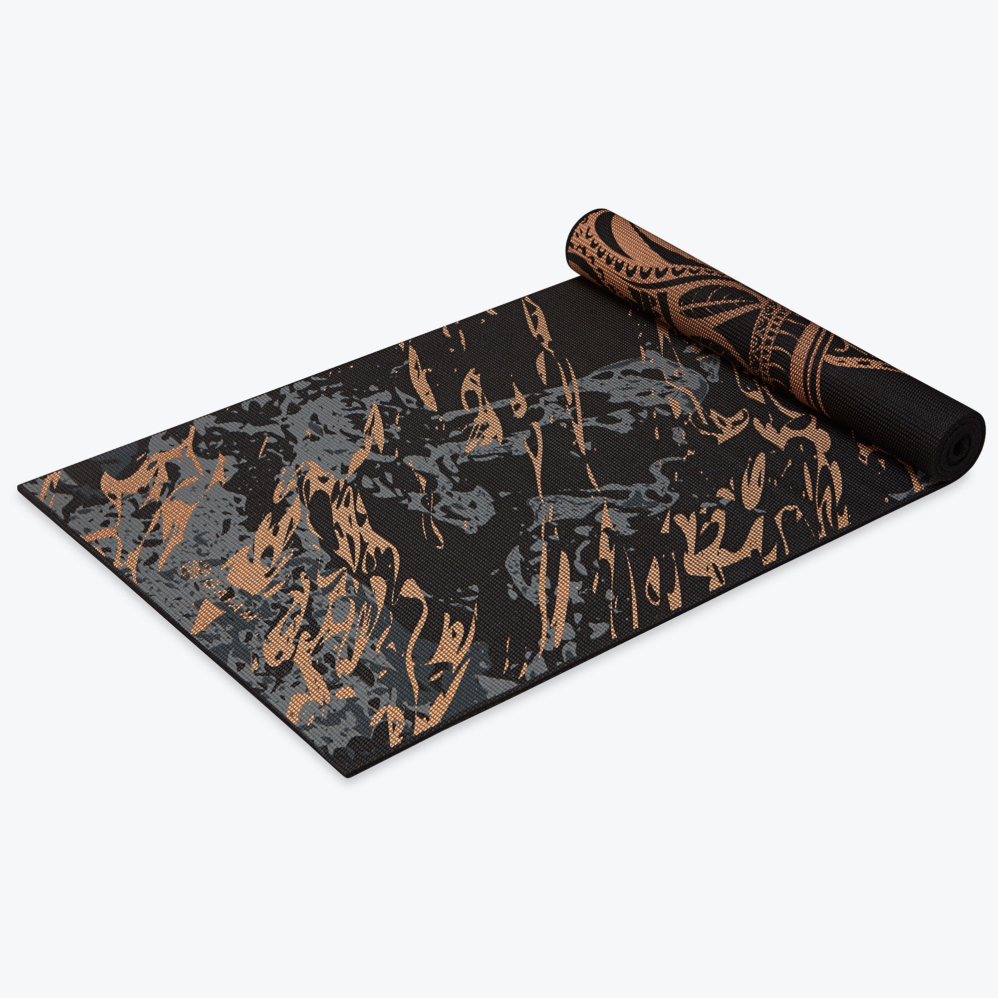 Marbled Bronze Medallion Yoga Mat rolled up