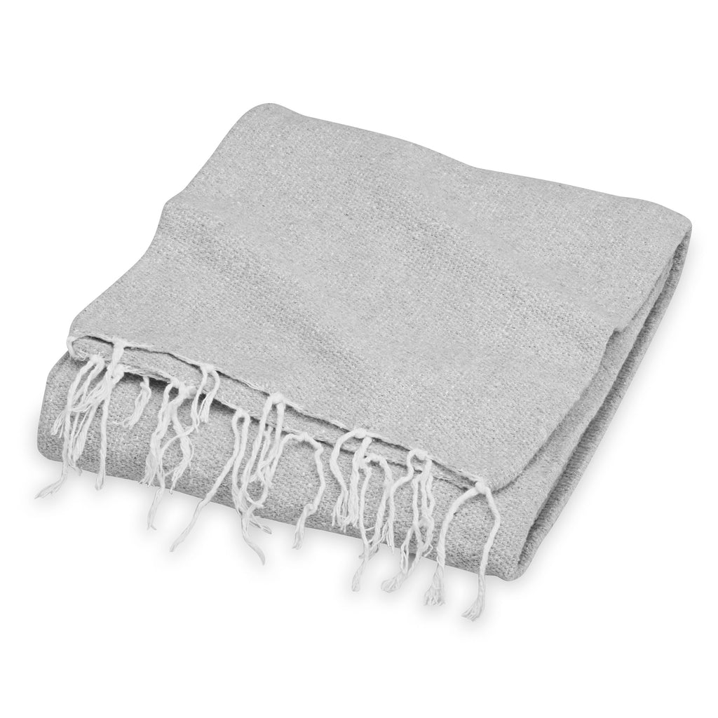Traditional Mexican Woven Blanket Gray folded