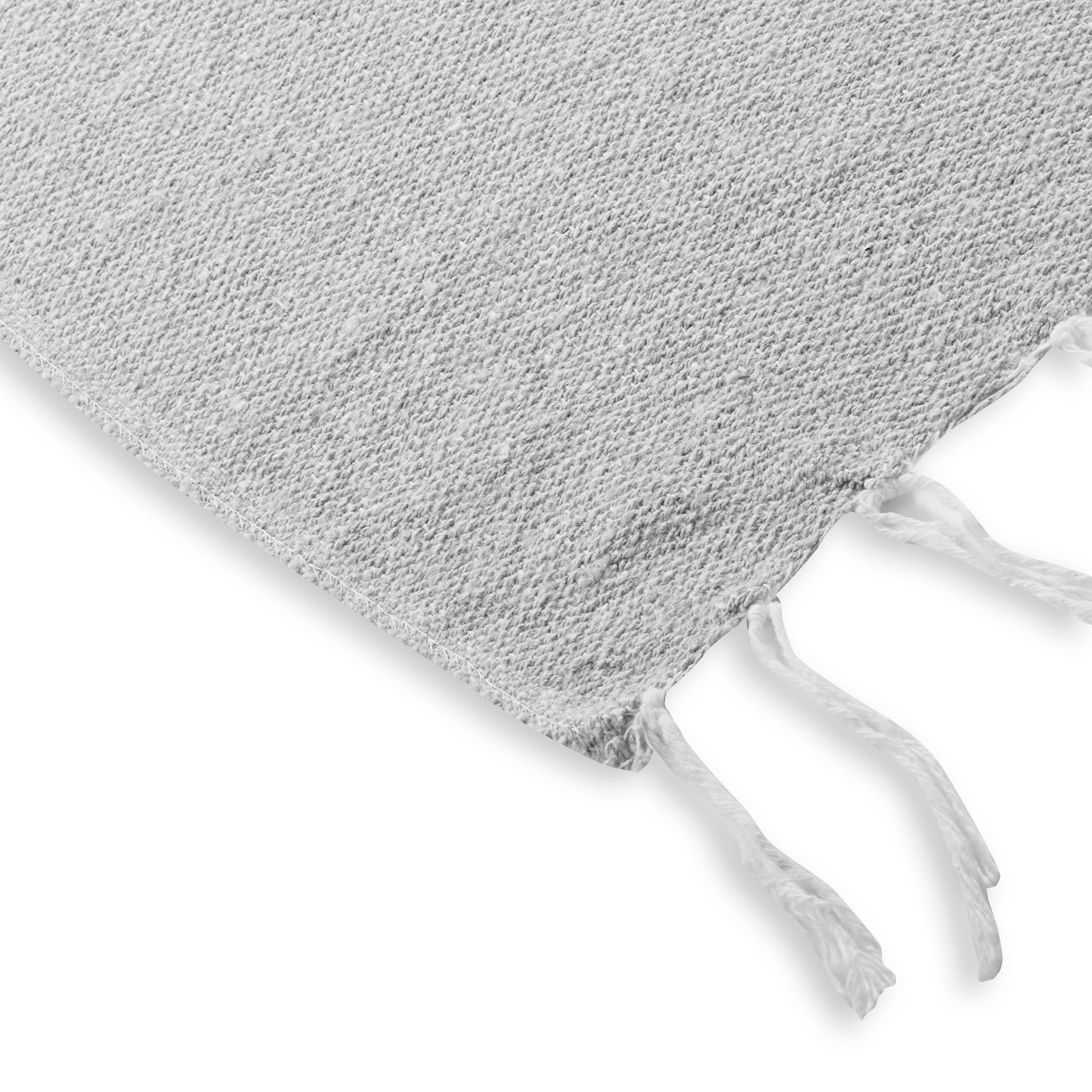 Traditional Mexican Woven Blanket Gray tassel closeup